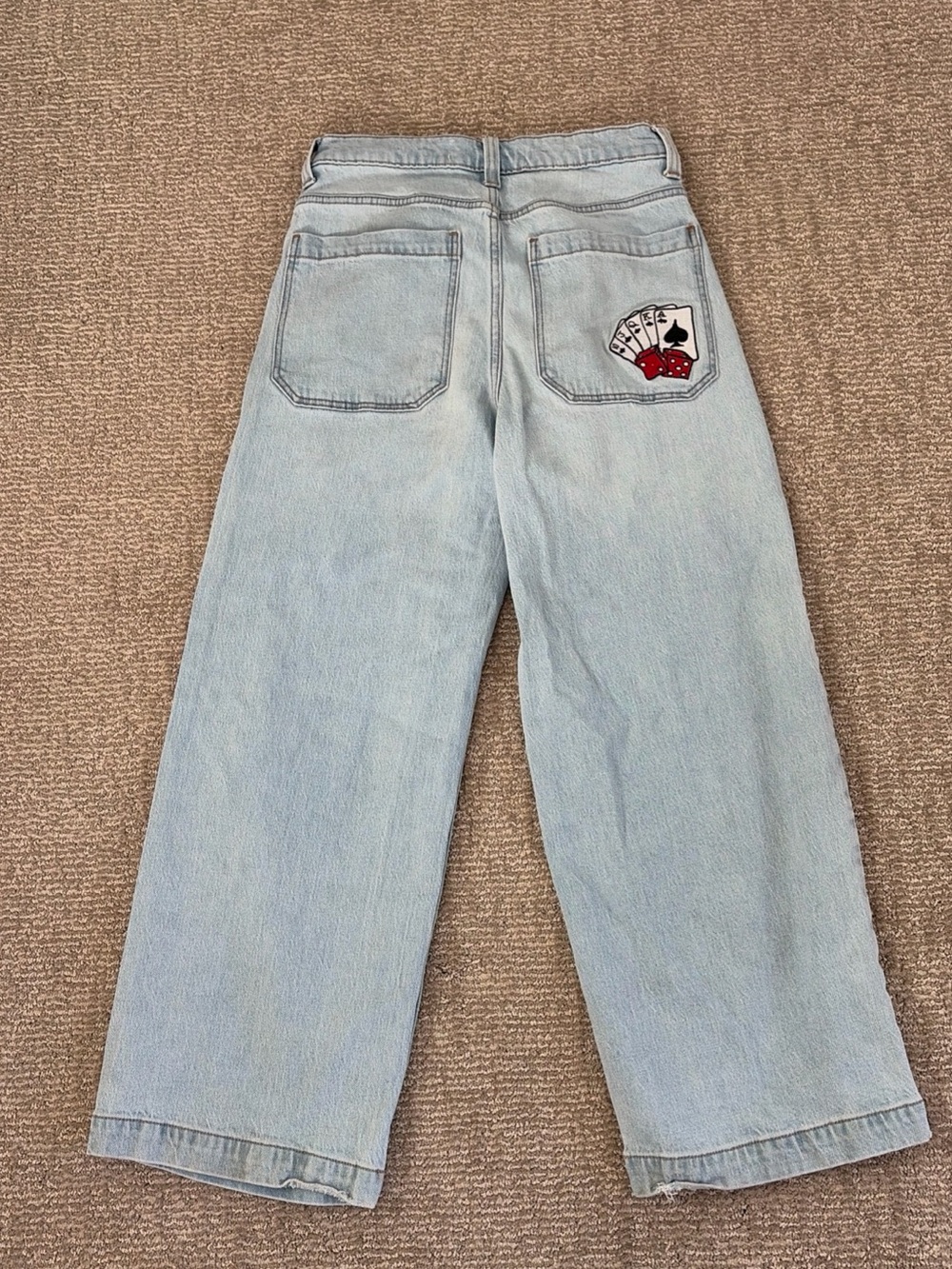 Hollister Super Baggy Light Blue Heavy Weight Denim W29 L30 Cards Dice Patch